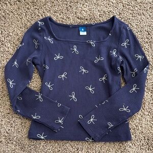 Old Navy Kids Long Sleeve Tee - Blue with White Bows